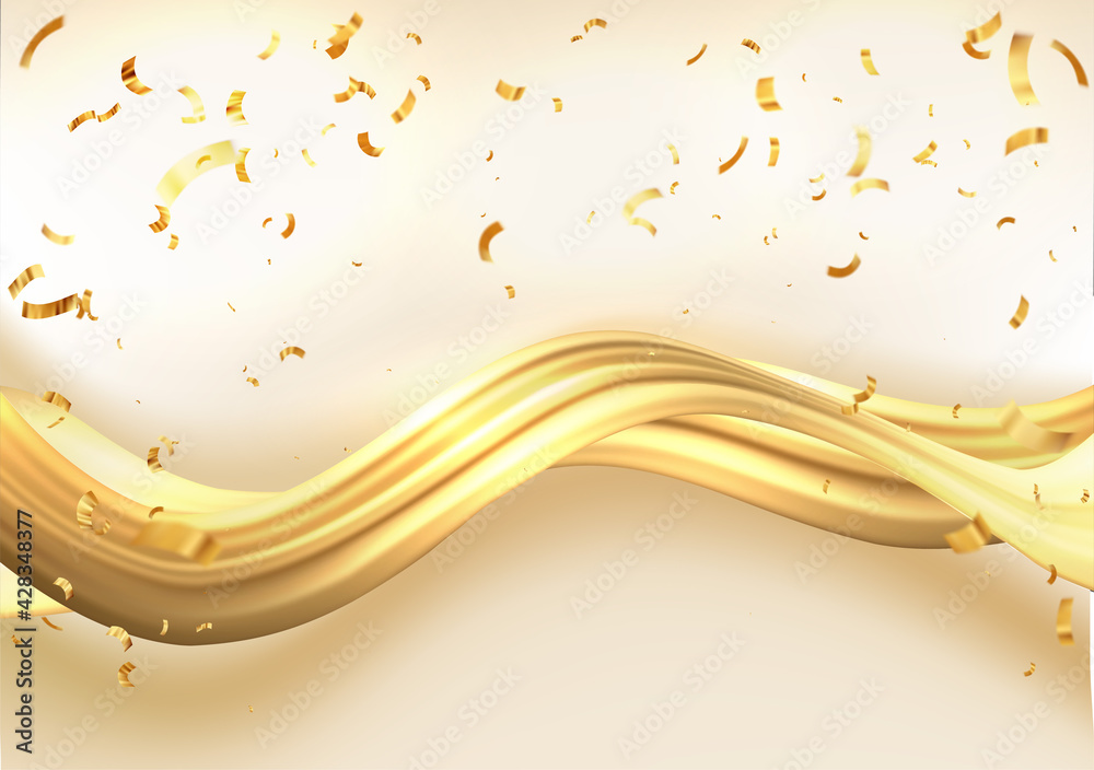 Poster abstract gold waves. shiny golden moving lines design element for greeting card and disqount voucher