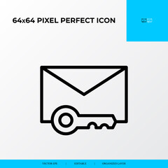 Key on email vector line icon style. security and private file icon. 64x64 Pixel perfect