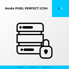 Big data locked vector line icon style. security and private file icon. 64x64 Pixel perfect