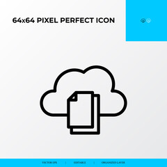 Cloud file vector line icon style. security and private file icon. 64x64 Pixel perfect