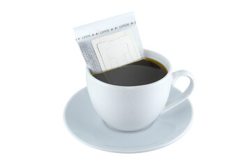 Drip bag fresh coffee perspective view. isolated white background