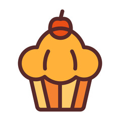 cake cupcake cherry single isolated icon with filled line style
