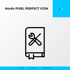 Help and Support vector line icon style. Manual Book 64x64 Pixel perfect icon.
