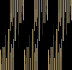 Geometric of vertical radom stripe pattern. Design repeat lines gold on black background. Design print for illustration, texture, textile, wallpaper, background. Set 1