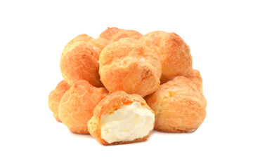 Puffy cream filled with sweet white butter cream in group isolated on white