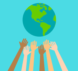 Various races raising their hands vector illustration (anti racism )