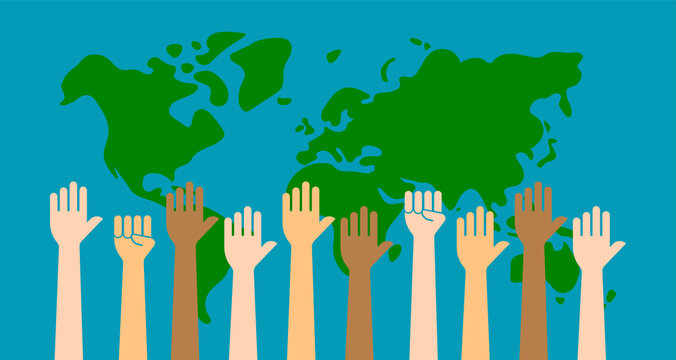 Various races raising their hands vector illustration (anti racism )