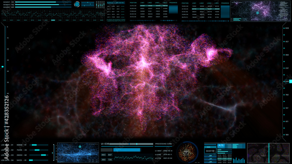 Leinwandbilder HUD Futuristic Virtual Reality Element Digital User Interface Nebula Cloud Check Illustration Background.
