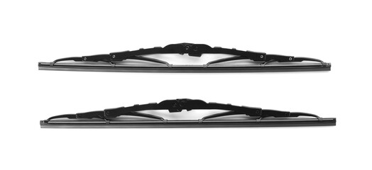 Pair of car windshield wipers on white background, top view - obrazy, fototapety, plakaty