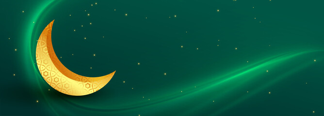 Obraz na płótnie Canvas golden crescent moon islamic green banner design