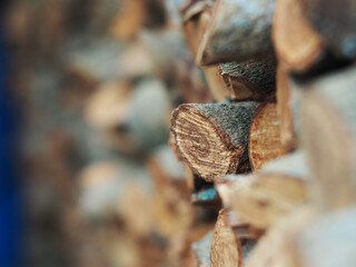 firewood on wall spare for winter and for kitchen work