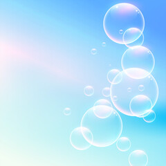shiny soft water bubbles on blue background