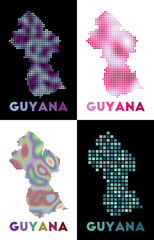 Guyana map. Collection of map of Guyana in dotted style. Borders of the country filled with rectangles for your design. Vector illustration.