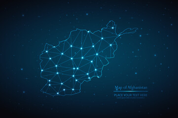 Fototapeta na wymiar Abstract map of Afghanistan geometric mesh polygonal network line, structure and point scales on dark background. Vector illustration eps 10