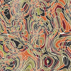 Seamless abstract line geo pattern for print. High quality illustration. Wavy lines resembling topographical maps overlaid and then filled for a modern attractive abstract textured surface design.