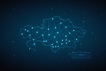 Abstract map of Kazakhstan geometric mesh polygonal network line, structure and point scales on dark background. Vector illustration eps 10