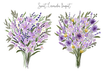 Lavender Floral Bouquet Vector Set