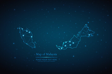 Abstract map of Malaysia geometric mesh polygonal network line, structure and point scales on dark background. Vector illustration eps 10