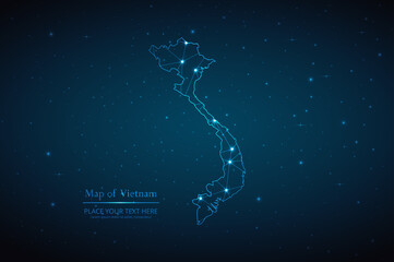 Abstract map of Vietnam geometric mesh polygonal network line, structure and point scales on dark background. Vector illustration eps 10