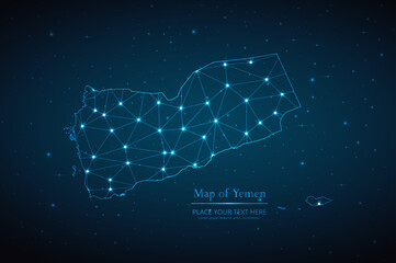 Abstract map of Yemen geometric mesh polygonal network line, structure and point scales on dark background. Vector illustration eps 10