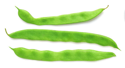 Fresh green Pea Pods  isolated on a white background. Green beans close-up.