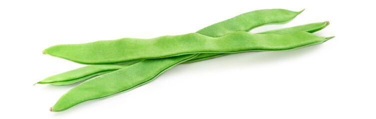 Fototapeta na wymiar Fresh green Pea Pods isolated on a white background. Green beans string close-up.