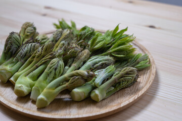 Wild plants placed on the tableJapanese spring ingredients
