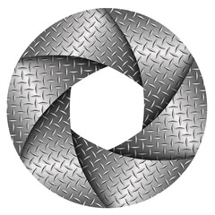 3D shutter icon with diamond plate texture, abstract silver technology design, vector illustration.
