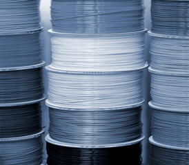 Reels of plastic for 3D printer close-up. Reels of filament wire for 3D printer