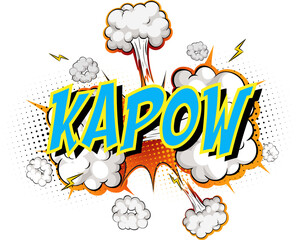 Word Kapow on comic cloud explosion background