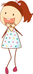 Cute girl cartoon character in hand drawn doodle style isolated
