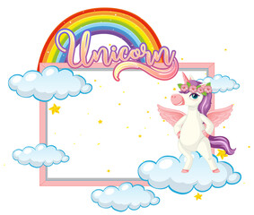 Empty banner with cute pegasus cartoon character on white background