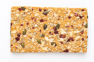 Rye bread slice on a white background.