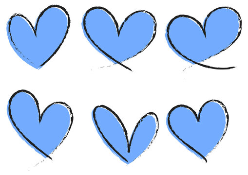Set of blue heart hand drawn isolated