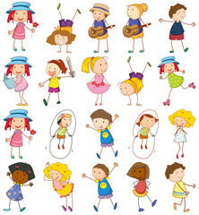 Set of different doodle kids cartoon character