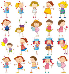 Set of different doodle kids cartoon character