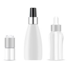 Serum dropper bottle. Essential oil container mock up, natural aroma vial, plastic medicine packaging, medical template. Plastic eyedropper bottle, beauty liquid jar