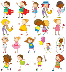 Set of different kids in doodle style