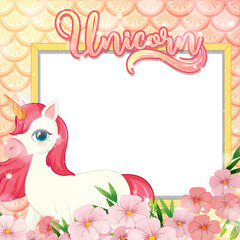 Blank banner with cute unicorn cartoon character