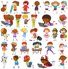 Set of different doodle kids cartoon character isolated