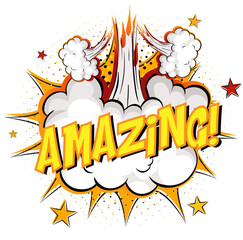 Word Amazing  on comic cloud explosion background