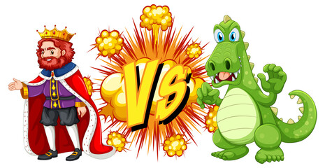 Dragon and king fighting each other on white background