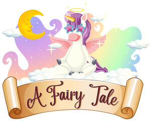 A Fairy Tale font with unicorn cartoon character sitting on a cloud