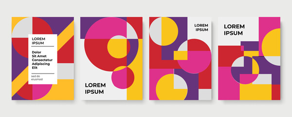 Abstract geometric background. Set of A4 vertical retro brochures. Cover design in flat style. Vector illustration. Business template collection. Design poster, cover, wallpaper, notebook, catalog.