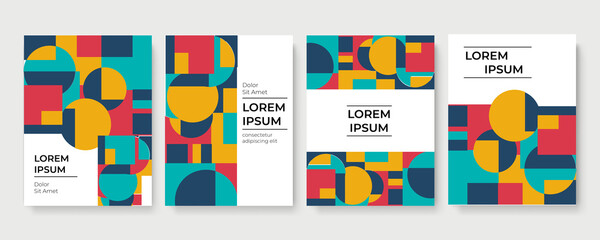 Abstract geometric background. Set of A4 vertical retro brochures. Cover design in flat style. Vector illustration. Business template collection. Design poster, cover, wallpaper, notebook, catalog.