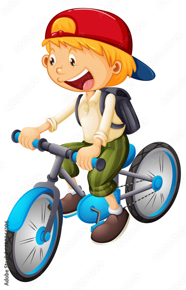 Canvas Prints A boy cartoon character wearing cap riding a bicycle