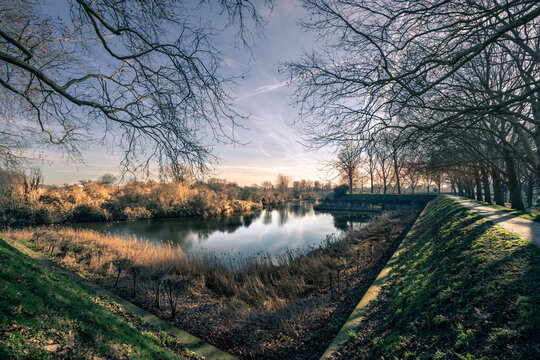 fortification of an old city with moat