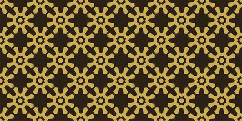 Background pattern with decorative gold elements on a black background, wallpaper. Seamless pattern, texture for your design. Vector image 