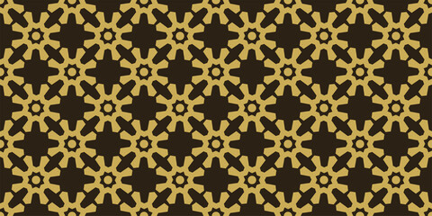 Background pattern with decorative gold elements on a black background, wallpaper. Seamless pattern, texture for your design. Vector image 