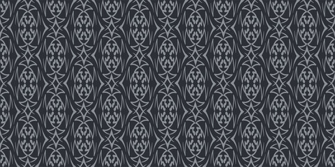 Background pattern with geometric gray ornament on a black background. Seamless pattern, texture for your design. Background image for your design. Vector image